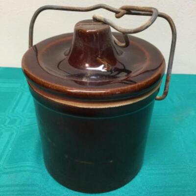 Brown Butter Crock with Hinged Lid Rubber Seal