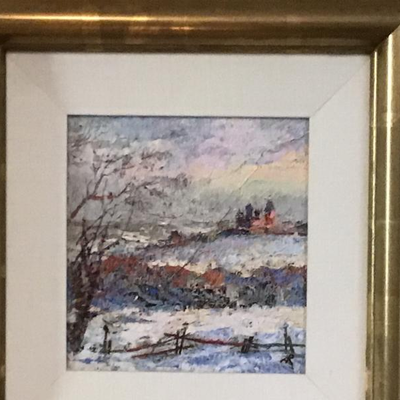 413: Original Ukrainian Oil  Snow Country Scene Painting 