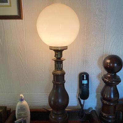 Set of Wood Pillar Globe Lamps