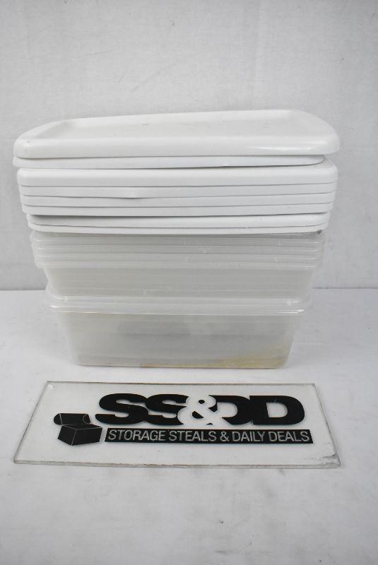 8 Sterilite Boxes, Shoebox Size, Clear with White Lids