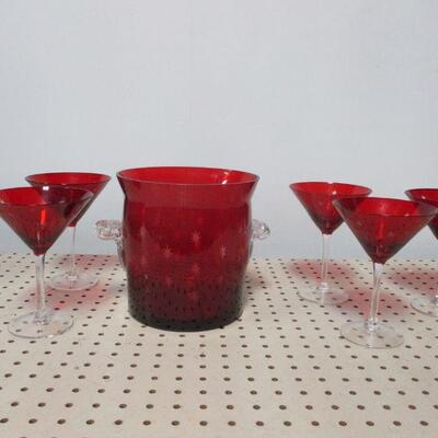 Lot 68 - Art Deco Red Glass Ice Bucket & Glass