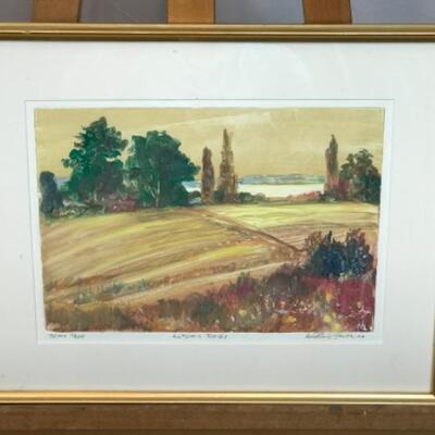 E - 245 Jean Ranney Smith Signed Mono Type Art Autumn Fields and Soy Field