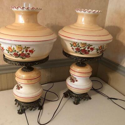#175 PAIR of ANTIQUE LUSTERWARE With ROSED LAMPS