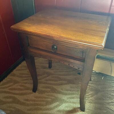 2 matching rustic end tables with metal pull