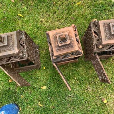 3 antique metal Indonesian candle holders