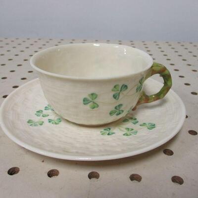 Lot 80 - Irish Belleek Shamrock Cup & Saucer 