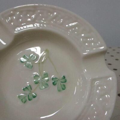 Lot 85 - Irish Belleek Shamrock Ashtray & Vase