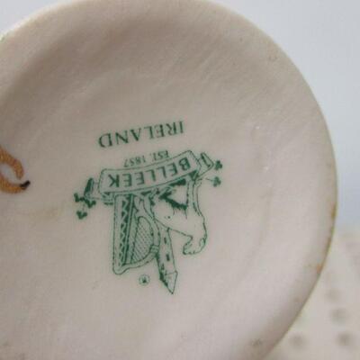 Lot 86 - Irish Belleek Shamrock Shopping Bag & Vase