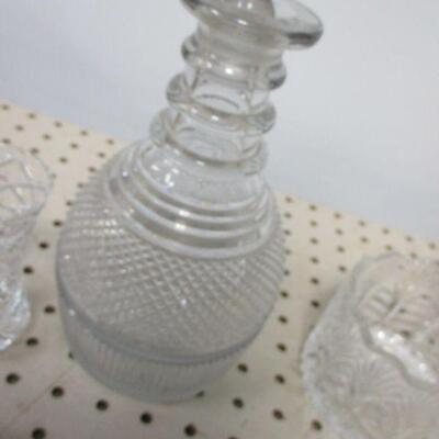 Lot 88 - Clear Crystal Glass Decanter & Candy Dishes