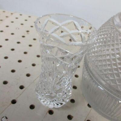 Lot 88 - Clear Crystal Glass Decanter & Candy Dishes