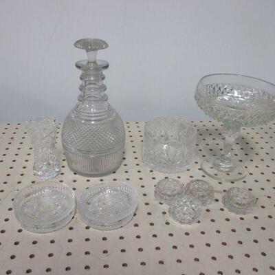 Lot 88 - Clear Crystal Glass Decanter & Candy Dishes