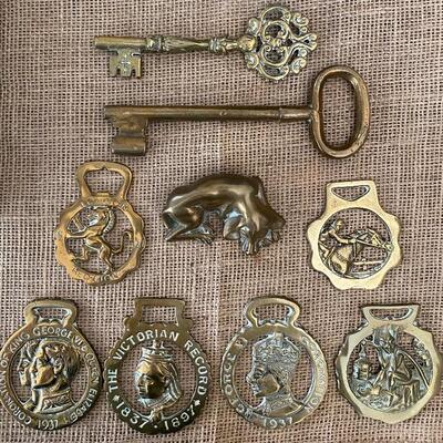 Vintage English brass horse bridle medallions