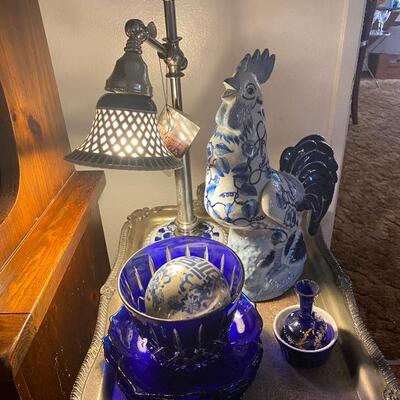 Dale Tiffany lamp and blue and white pieces