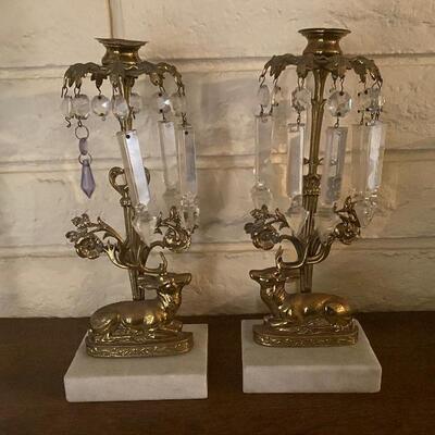 French pair of candle holders with marble base