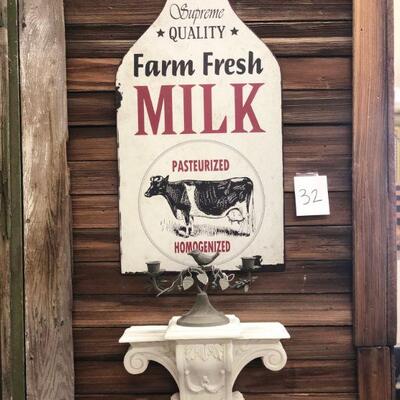 Lot 32 Farm Fresh Milk Sign, Candle Display & Wall Shelf