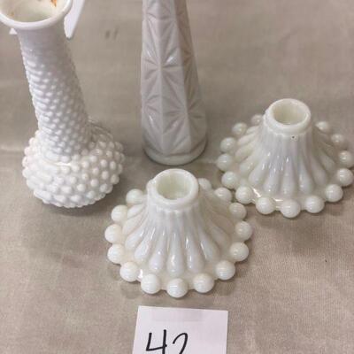 Lot 42 Vintage Milk Glass Candle Holders & Vases