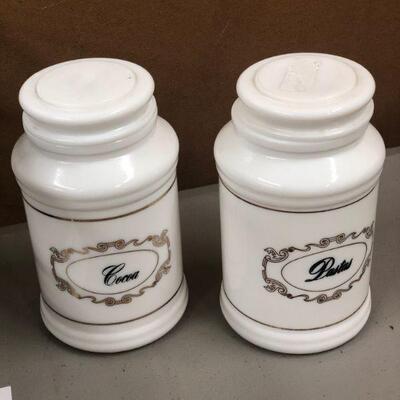 Lot 59 Vintage Cocoa & Pastas Milk Glass Canisters