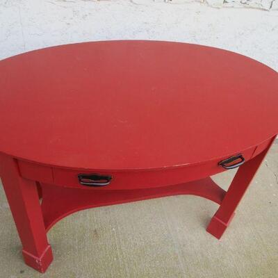 Lot 33 - Red Oval Solid Wood Table 46 1/4