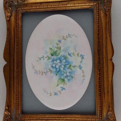 Handpainted Floral China Plaque in Frame
