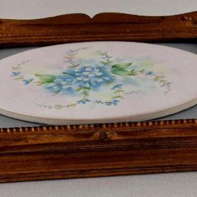 Handpainted Floral China Plaque in Frame