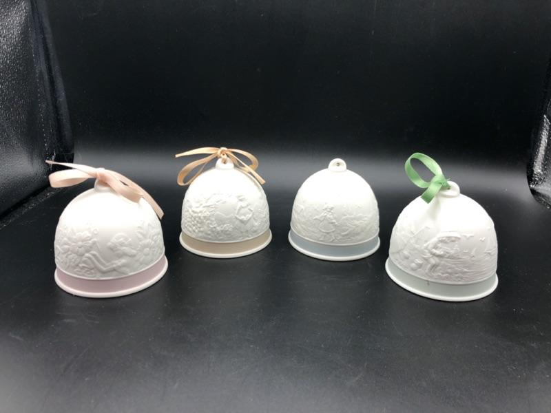 Lladro Bells 4 piece lot years 1987, 1988, 1989, 1990 Lladro Bells