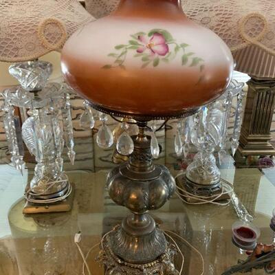 VIntage Hand Painted Globe Hurricane Lamp