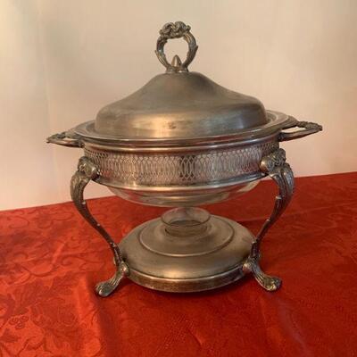 Vintage Silver Plated Chafing Dish w Lid + Anchor Hocking Casserole