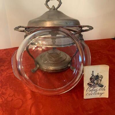Vintage Silver Plated Chafing Dish w Lid + Anchor Hocking Casserole