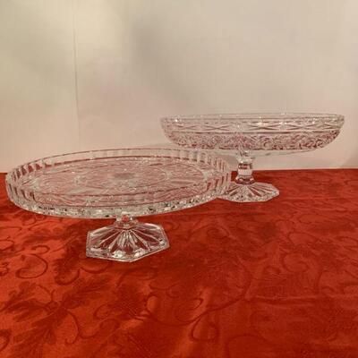 Fine crystal cake stand and dessert bowl 