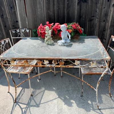 Vintage Ironl and Glass Outdoor Dining Table / Chairs