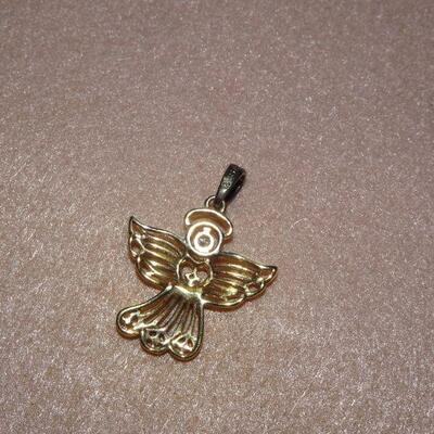 925 Silver, Gold Overlay, CZ Angel Charm or Pendant, Christmas Angel 