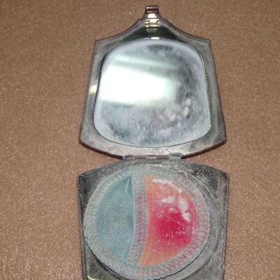 Silver Tone, Victorian Key Chain Compact Dance, Evening Compact, Enamel Top