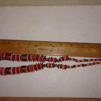 Wood Beaded Necklace, Oranges & Pinks