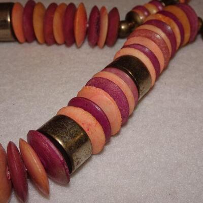 Wood Beaded Necklace, Oranges & Pinks