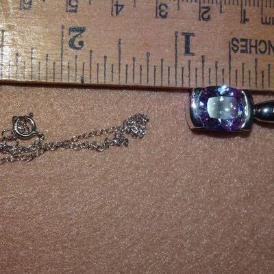 Gorgeous Sterling Silver 925, MM Amethyst Brilliant Pendant Necklace, 6.2g  