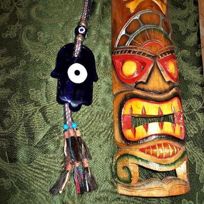Indonesia Totem Mask and Benevolent Seeing Eye Good Luck Talisman