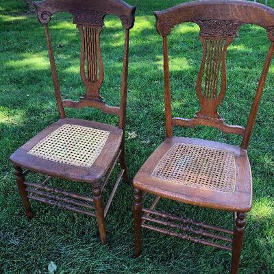G14: Pair of Lyre Dining Chairs with Caned Seats