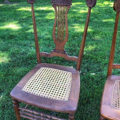 G14: Pair of Lyre Dining Chairs with Caned Seats