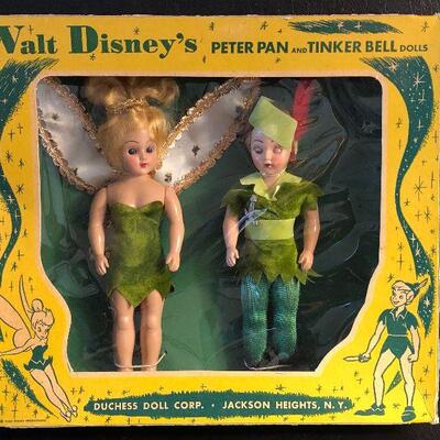 L32: Vintage Walt Disneys Peter Pan and Tinkerbell Dolls