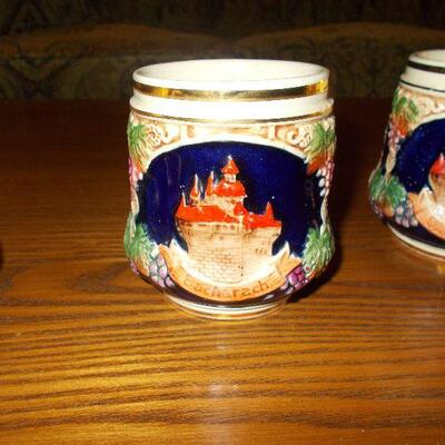 Set of 4 Vintage German Mugs with Gold Trim