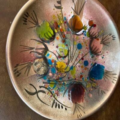 Mid-century modern enamel on the copper rolled edge wall art or dish