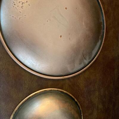 Mid-century modern enamel on the copper rolled edge wall art or dish