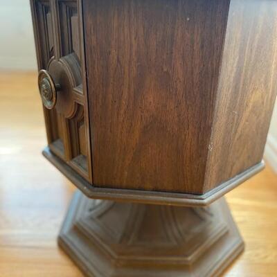 Midcentury octagonal side storage table with door 