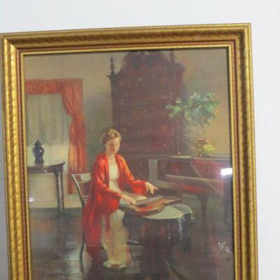Lot 63 - Framed Lady Playing Music Picture 26 1/2