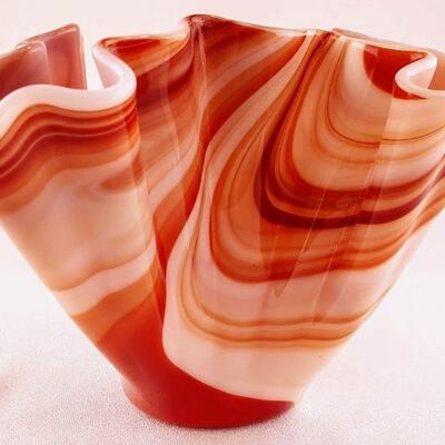 Glass Reds and Orange Swirl Handkerchief Vase