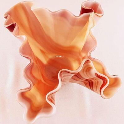 Glass Reds and Orange Swirl Handkerchief Vase