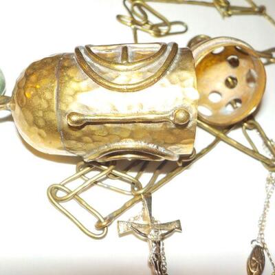 " Religious Ceremony Incense Burner and cross with sterling chain.