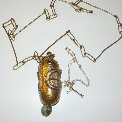 " Religious Ceremony Incense Burner and cross with sterling chain.