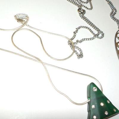" Sterling  Necklace with green triangle with stones, Navaho Necklace.