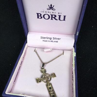 BORU Irish Sterling Celtic Cross and 18â€ Chain